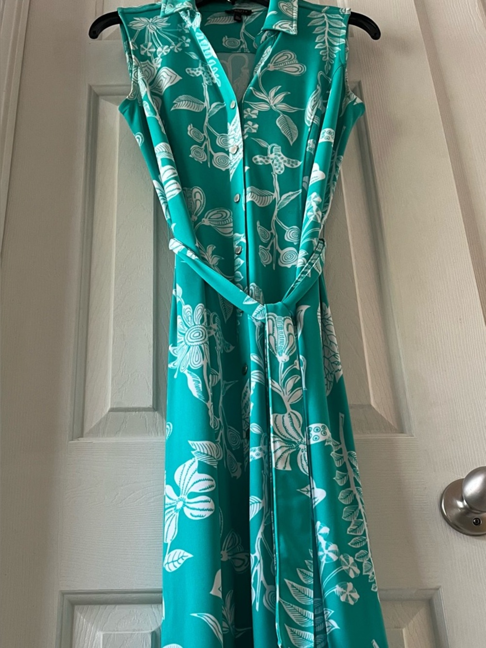 Talbots Teal Dress with White Botanical Print